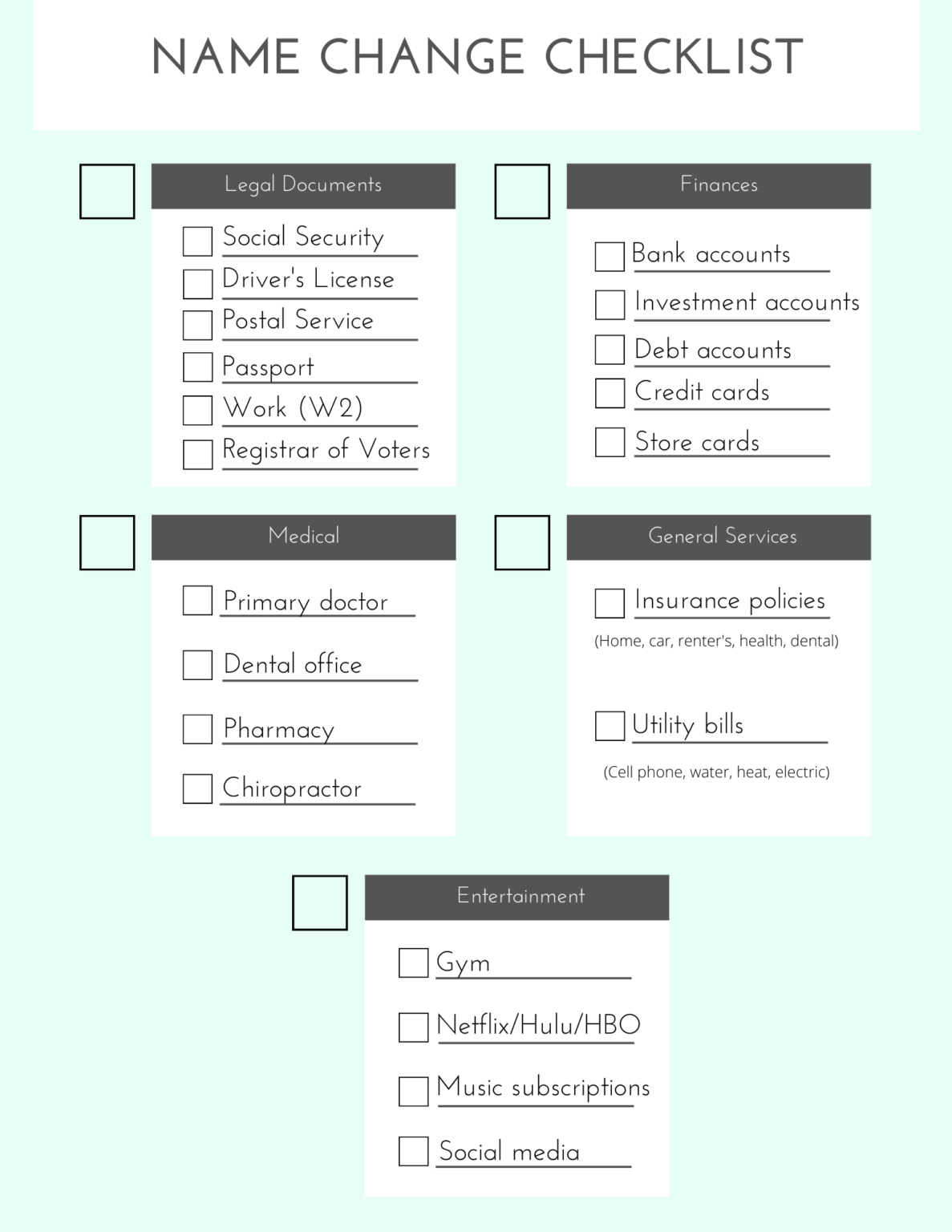 name change checklist